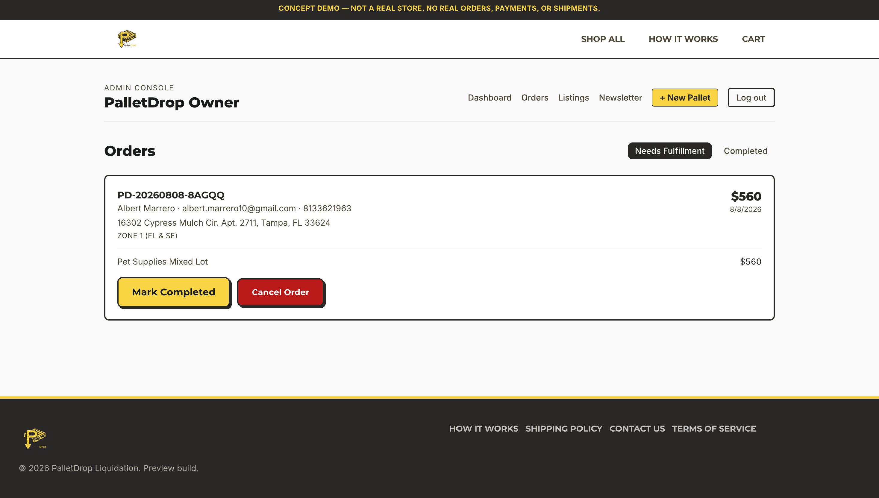Admin order fulfillment view